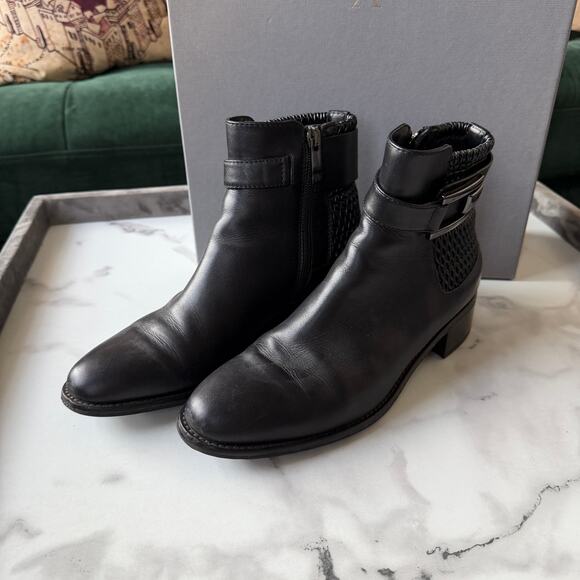 Aquatalia Odette Dry Black Calf Leather Ankle Boots Size 38.5 - Picture 5 of 10